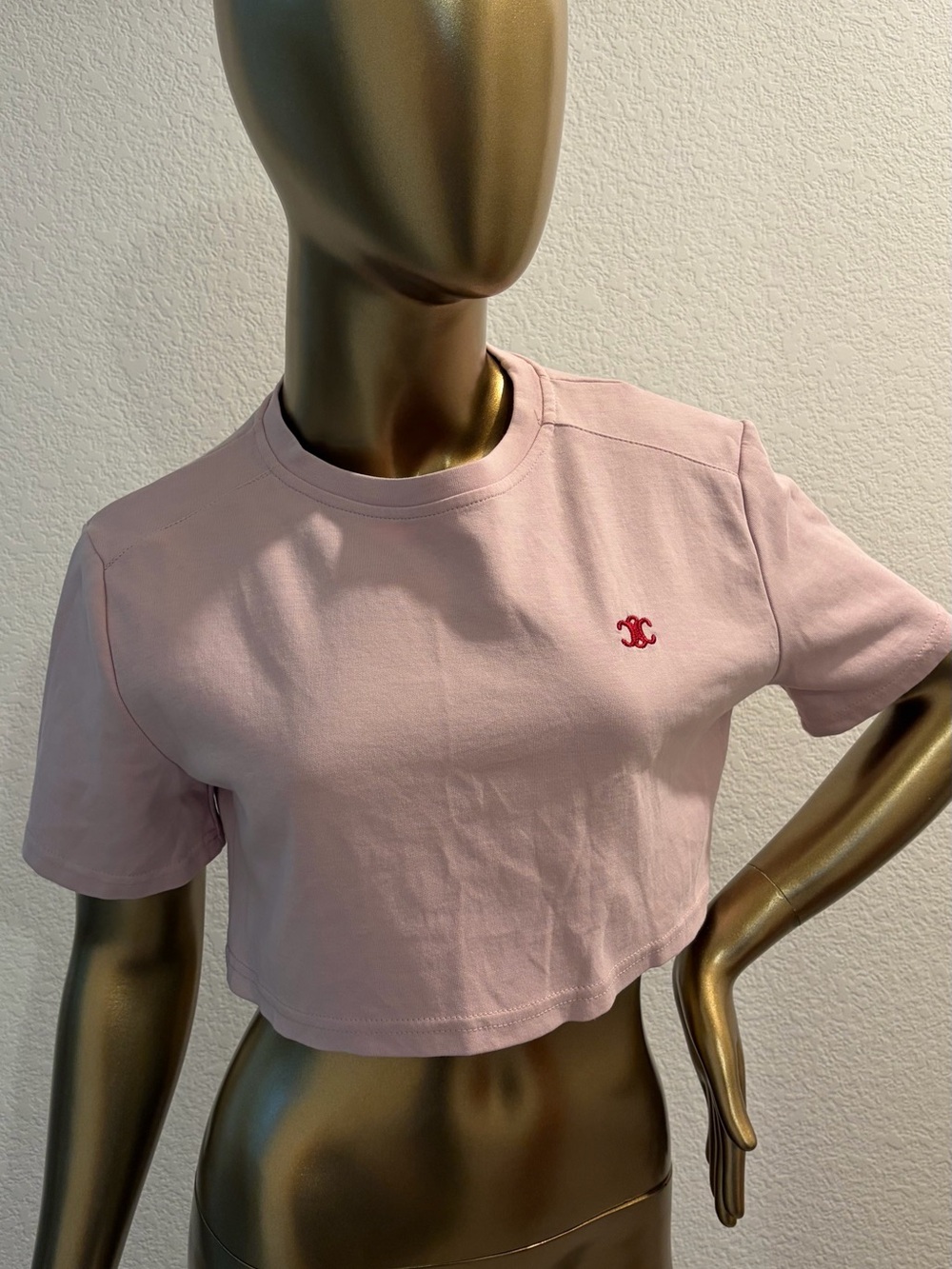 Authentic Celine Light Pink Cropped Logo T-Shirt Top Women